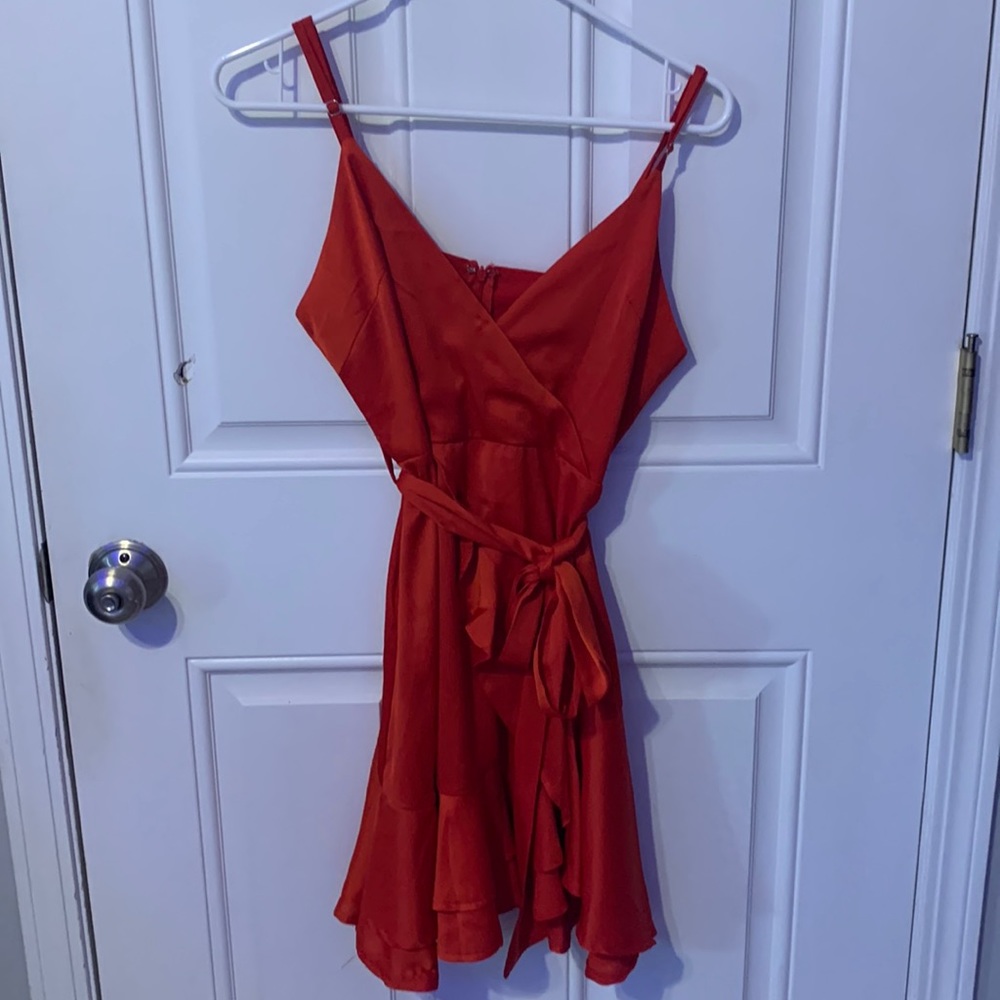 red front tie dress